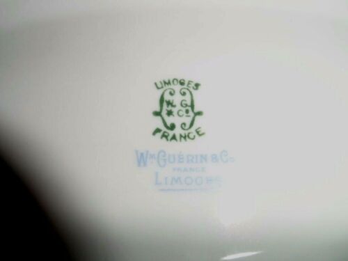 Plato para servir ovalado Wm Guerin Limoges Francia grande 17" con oro rosa verde de colección - Imagen 3 de 4