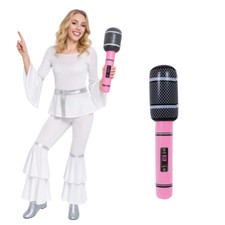 70er Jahre TANZENDE DISCO KÖNIGIN KOSTÜM + MIKROFON EUROVISION AUFBLASBARER JUMPSUIT