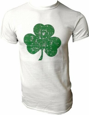 USA Siebdruck Weiß Irisch Distressed Kleeblatt T-Shirt St Patricks Day