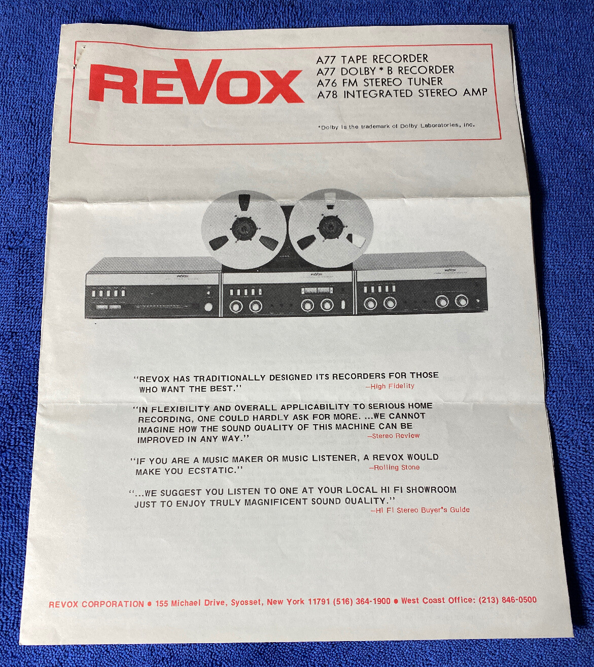 REVOX A77 TAPE RECORDER ORIGINAL PROMOTIONAL PRODUCT BROCHURE SALES AD M812x
