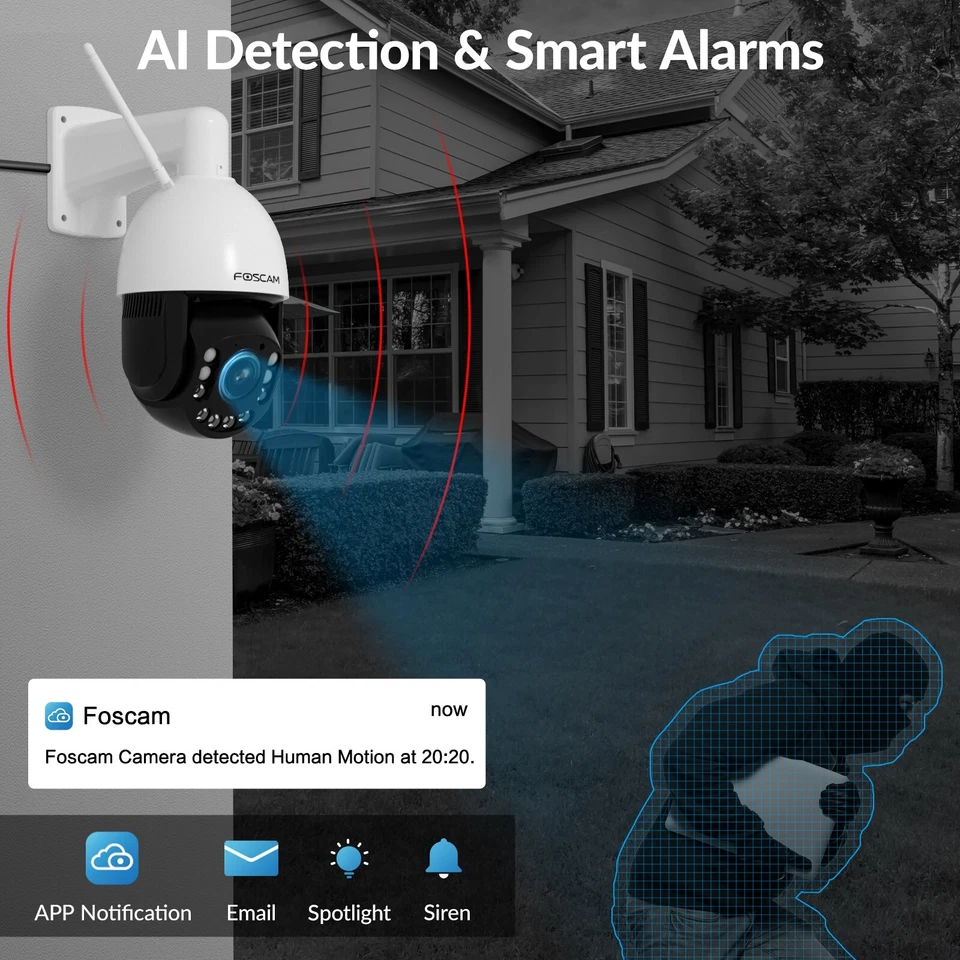 Foscam SD4H 18X Optical Zoom Smart 4MP PTZ WiFi Camera with Spotlight - Image 3 of 4