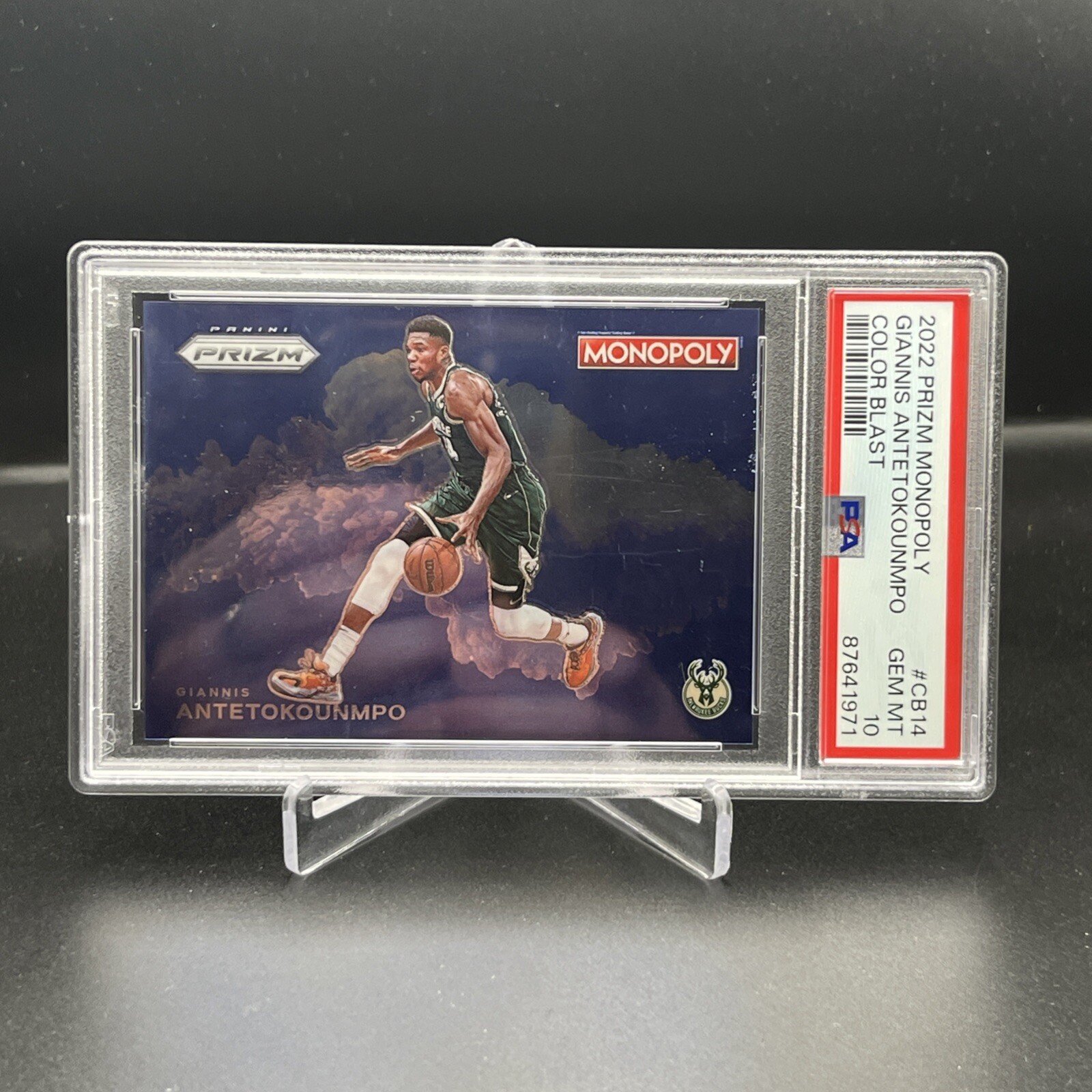 2022 PANINI PRIZM MONOPOLY #CB14 GIANNIS ANTETOKOUNMPO COLOR BLAST SSP PSA 10