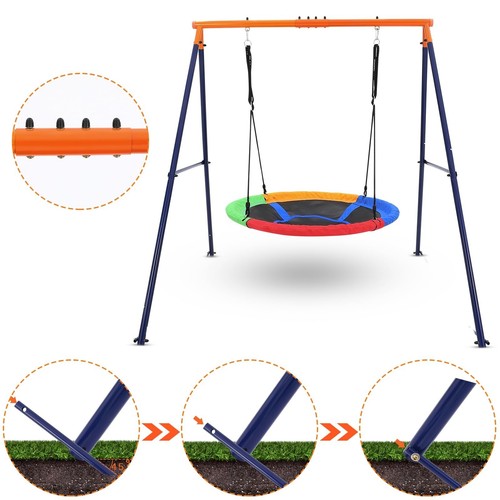 45" Saucer Swing Set with Heavy-Duty Metal A-Frame Stand for Backyard Playground - Picture 4 of 7