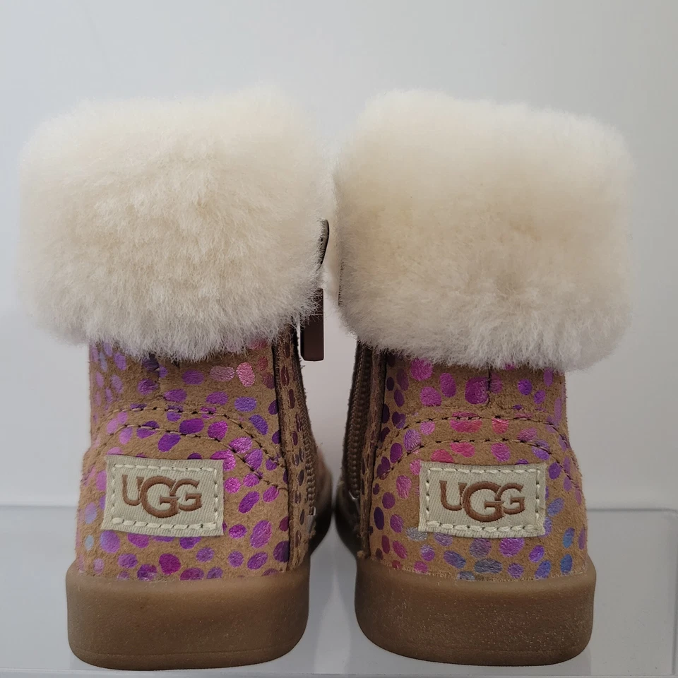 UGG Jorie II Spots Chestnut Sparkle Suede Sheep Fluff Boots Baby Shoes Size 0/1 - Image 4 of 4