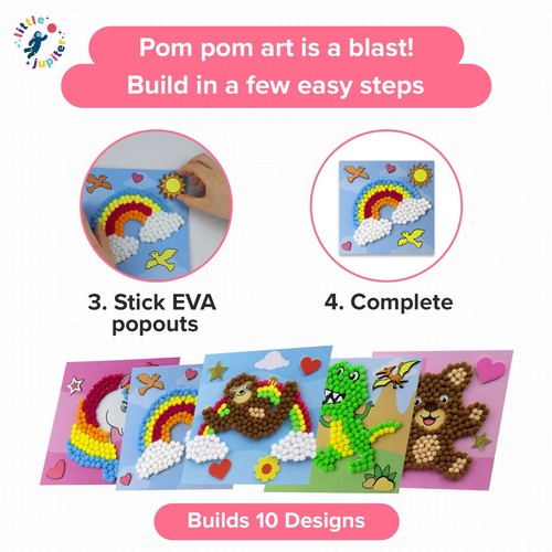Little Jupiter DIY Pom Pom Art - 10pcs (Unicorn, Cat, Rainbow, Sloth, & More) - Picture 4 of 7