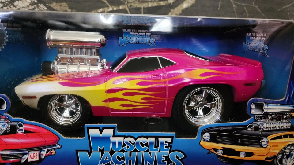 FUNLINE 1/18 1970 CUDA BARRACUDA DIECAST CAR FANTASY HOT PINK HOT ROD FLAMES Z3 Foto 2 de 4