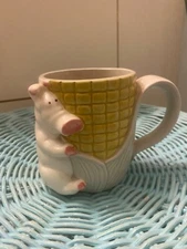Vintage TAKAHASHI  Pig Porcelain  Coffee Cup Mug Pig & Ear of Corn Japan