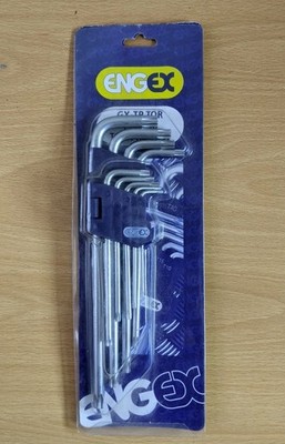 EngEx 9-teiliger langer Torx Schlüsselsatz T10 T15 T20 T25 T27 T30 T40 T45 T50 + Halter