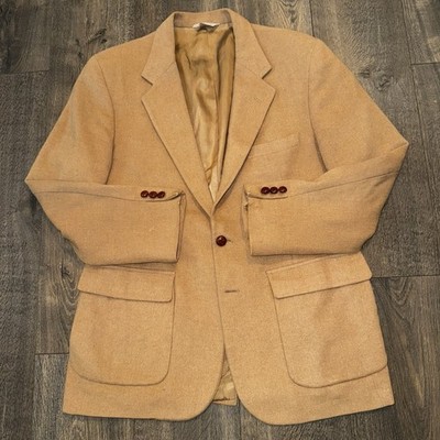 VTG Hunting Valley Blazer 42R Tan Camel Hair Sport Coat Jacket Missing Button