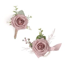 Dusty Rose Corsage and Boutonniere Set, Rose Boutonniere for Men Wedding, Pro...