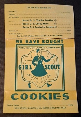 Scout Window Sticker Girl Scout Cookie Campaign Window Sticker 1940s Proof Of Purchase Order ...