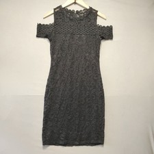Ambiance Cold Shoulder Lace Mini Dress Womens Medium Black Floral Crochet Goth