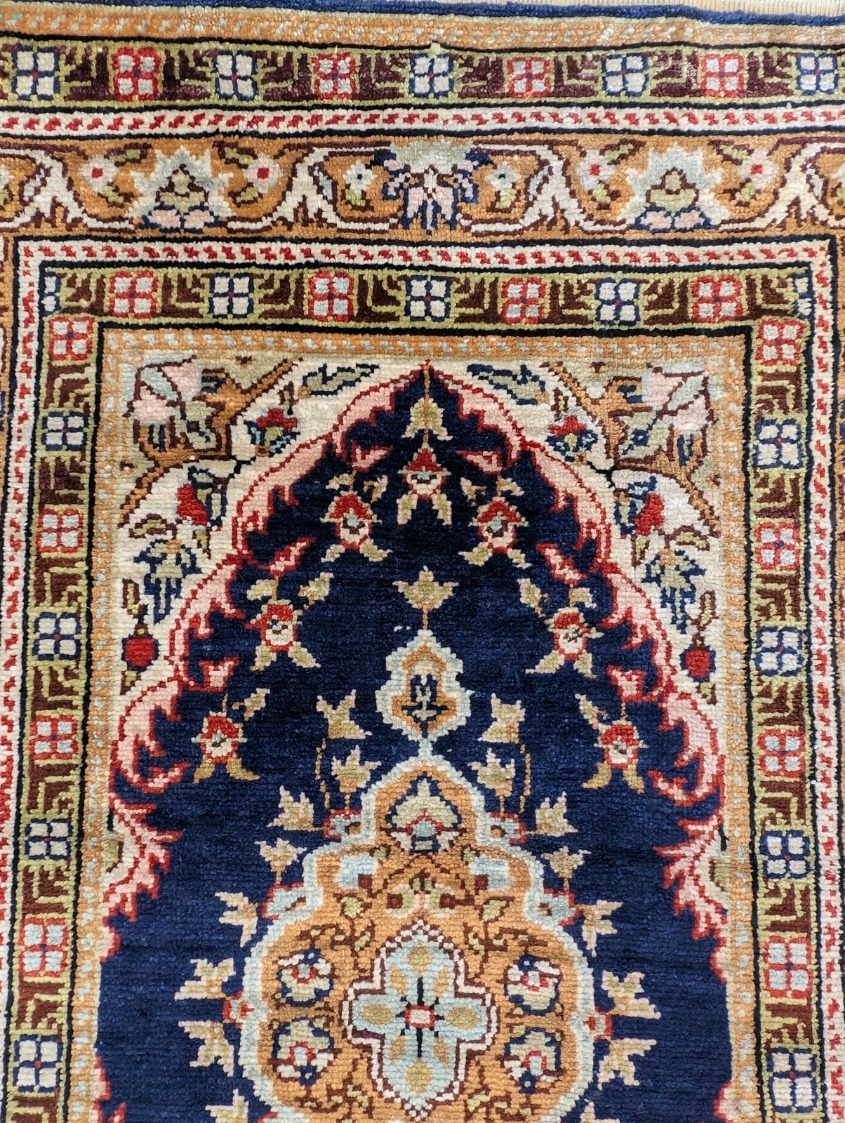 Vintage Kayseri Turkish Silk On Silk Ipek Handwoven Prayer Rug  *Damage