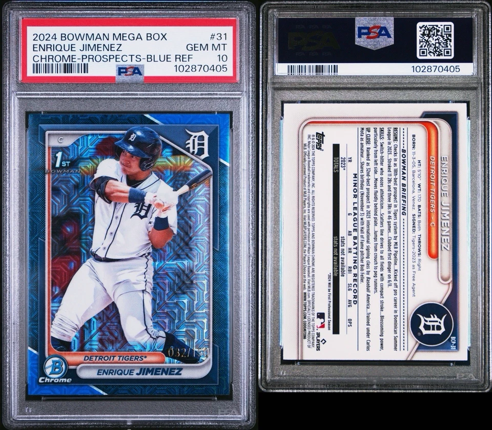 Enrique Jimenez 2024 Bowman Chrome Mega Box #31 BLUE Refractor /150 PSA 10 - Image 3 of 4