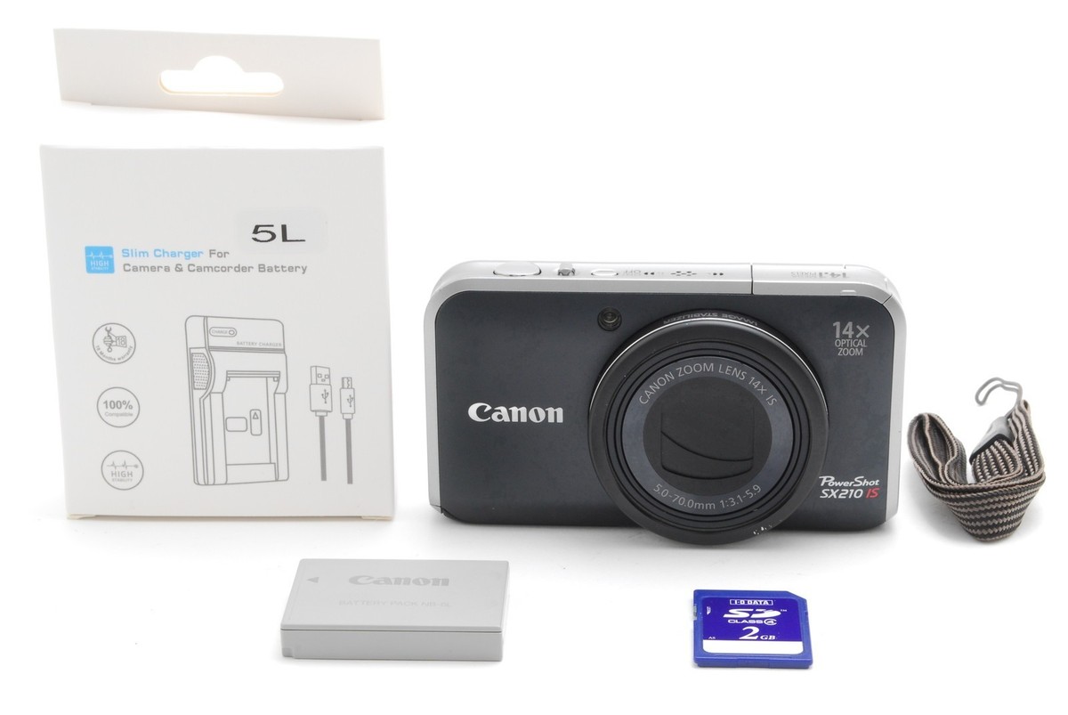 N MINT] Canon PowerShot SX210 IS Digital Camera Black w/New