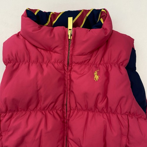 Ralph Lauren Vest Girls 6 Pink Blue Down Filled Reversible Puffer Full Zip - Picture 6 of 14