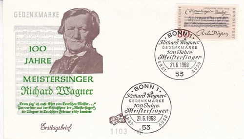 Germany 1968 Richard Wagner 30pf FDC Special cancel unaddressed VGC