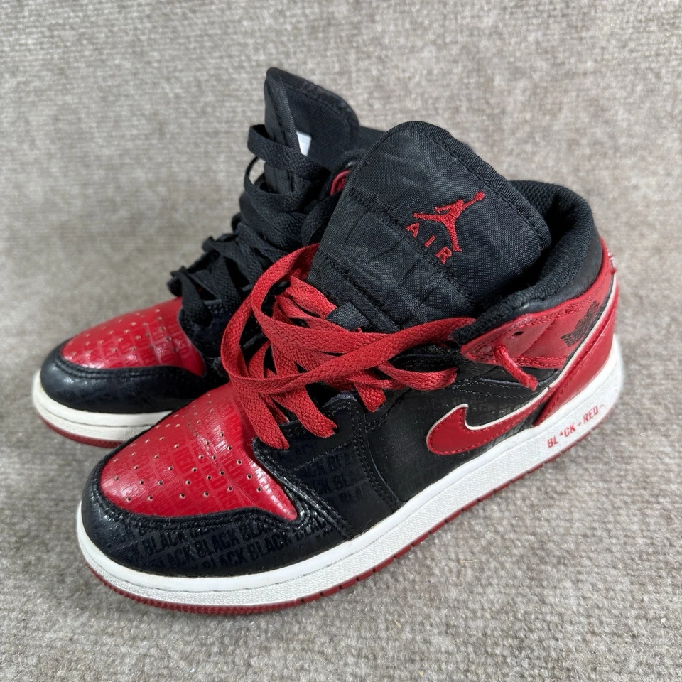 Juvenil Air Jordan 1 Mid Retro Niños GS Talla 4Y Negro + Rojo = Criado Baloncesto - DEFECTOS Foto 4 de 4