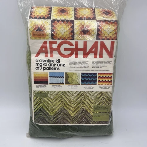 Vintage Yarn Kits Inc Knit Crochet Afghan Creative Kit Ombré Green NOS