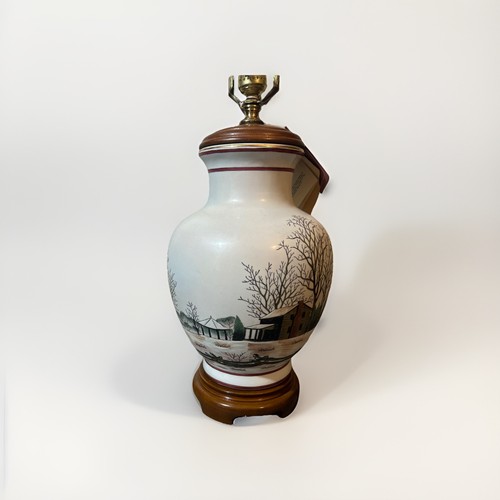 Vintage Bob Timberlake "Late Snow at Riverwood" Painted Porcelain Table Lamp NC - Picture 5 of 9