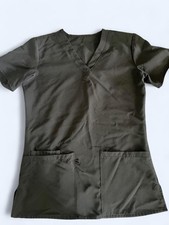 Size small Women's black Solid V-Neck Short Sleeve Scrub Top with Front Pockets