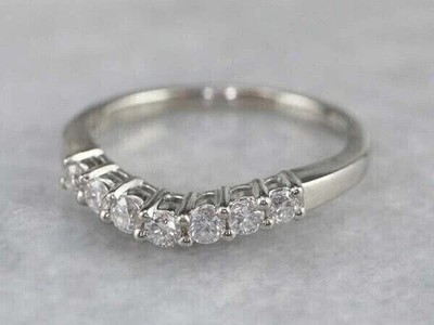 Real Moissanite 3.50Ct Round Cut Curved Wedding Band Ring 14K White Gold Plated
