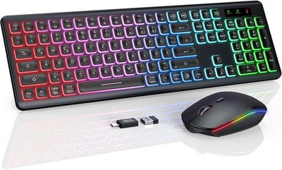 Kabellose Tastatur und Maus Set RGB-Hintergrundbeleuchtung USB-C 2,4 GHz für PC