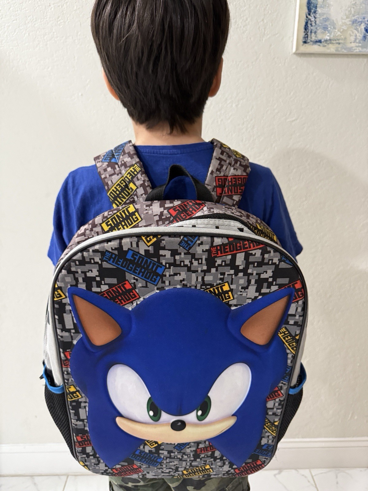 Sonic the Hedgehog Kids Backpack 3D Blue School Bookbag – Unisex. Pre-Owned.