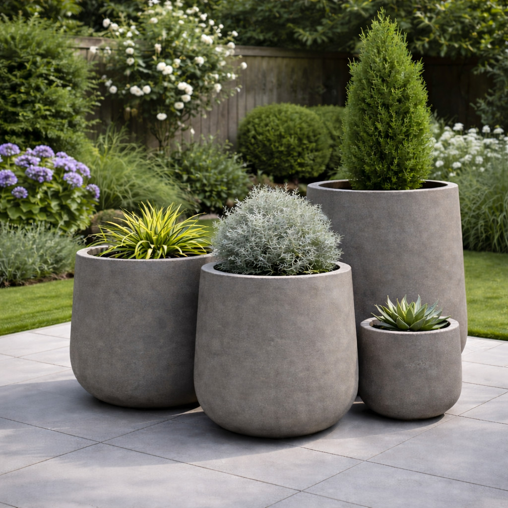 24cm Rustic Tall Bowl Planter/Pot Round Stone Finish Outdoor Stonelite/Fibreclay