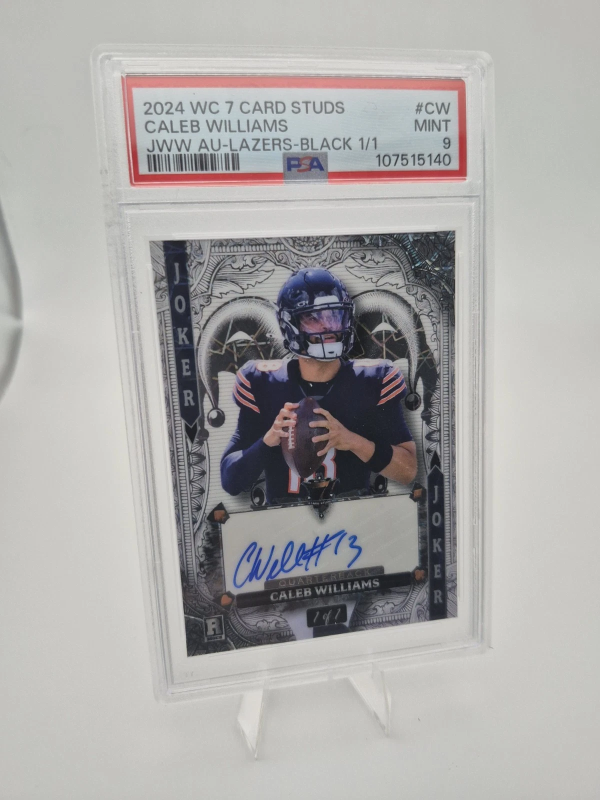 Caleb Williams Wild Card 7 Card Studs Hobby Jokers Wild White Autographs #CW Lazers Foil-Black 1/1