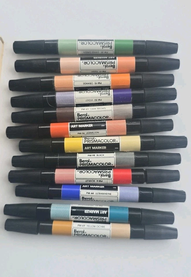Винтажный 80-х BEROL PRISMACOLOR широкая линия / Fineline искусства маркер набор из 12 США - Изображение 4 из 4
