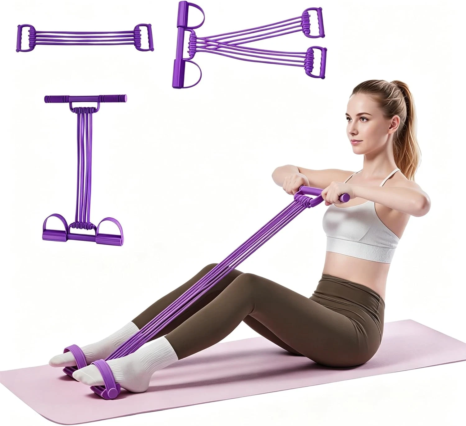 3-In-1 Multifunctional Pedal Resistance Band with Handle, Natural Latex Tension
