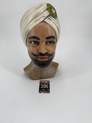 Vintage Marwal Ceramic bust of a man in a turban With Green Jewel