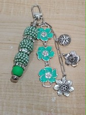 Handmade Bag Charms Keychain Purse Accessories Greens Floral Flowers Bling