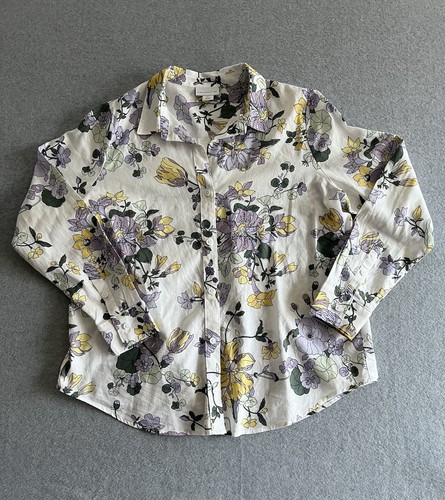 LIZ CLAIBORNE Lightweight Linen Long Sleeve Blouse Floral Womens Sz PL Easter - Picture 2 of 14