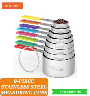 Stainless Steel 8-Piece Measuring Cups Set with Non-Slip Handles, Dishwasher Saf