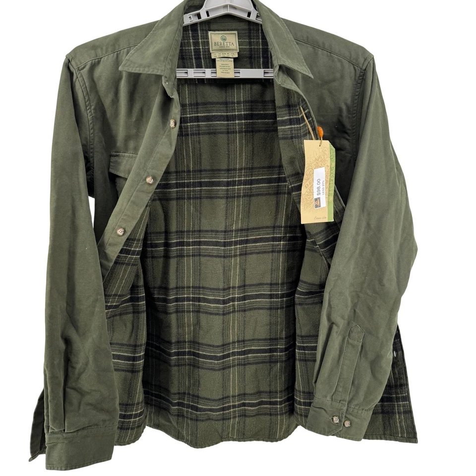 NUEVO CON ETIQUETAS Beretta Para Hombres Algodón Franela Forrada Lona Trabajo Sobrecamisa Chaqueta Verde Para Hombres XL Foto 3 de 4