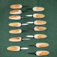 Vtg Ceramic Corn On The Cob Holders Skewers Set of 14 Stainless Steel Japan