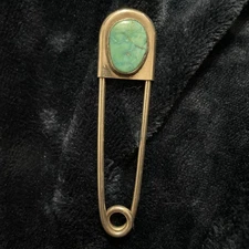925 Navajo Signed VT Sterling Silver TURQUOISE Safety Pin Key Chain