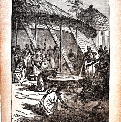 1882 Queen's Court Stanley In Africa Wood Engraving Victorian Ceremony F17C