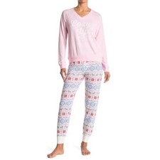 PJ Salvage Dog Fair Isle Print Lounge Pajama Pants Drawstring White Womens M