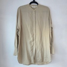 Uniqlo Linen Blend Tan Beige Button Up Blouse Top Shirt Dress Women's S