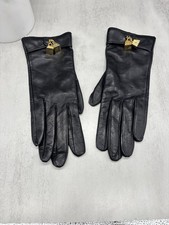 Women  s Vintage Christian Dior Black Leather Gloves With Logo Charm Size 7