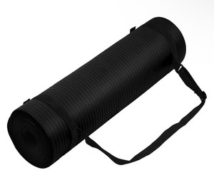 Black Foam Yoga Mat 71 x 24 x 1/2 in Non-Slip Waterproof w/ Strap
