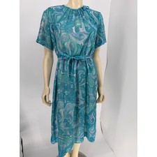 Vintage Nancy II Turquoise Paisley Belted Midi Dress Womens