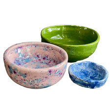 3 Ceramic Hand Thrown Studio Art Pottery Bowls Drip Glazed Signed 5.5" Diamet