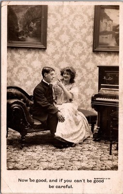 Vintage 1908 Bamforth Comic RPPC Now Be Good Couple Piano Postcard Humor Romance