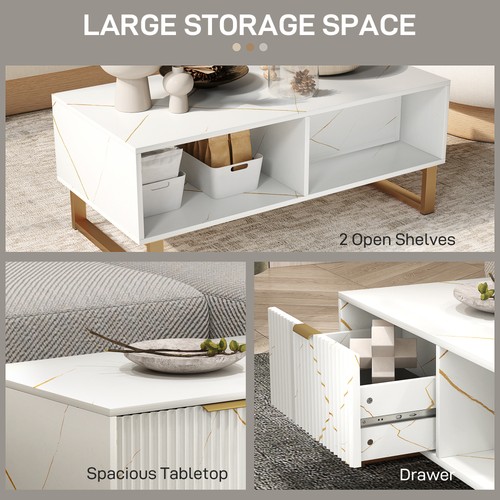 HOMCOM Coffee Table, Living Room Table with Drawer and Open Shelves, White - Picture 7 of 11