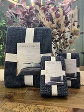 SET King Textured Waffle Coverlet 2 King Shams Dark Mineral Blue Casaluna