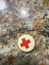 Antique Red Cross Miniature Pinback Button With Long Pin Medical Relief Pin
